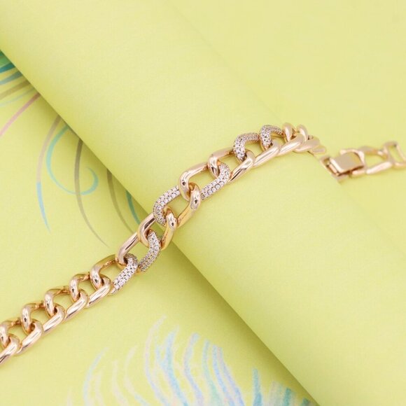 "Chunky Rose Gold Chain Bracelet with Crystal Links, XPBL0982 - Picture 4 of 12